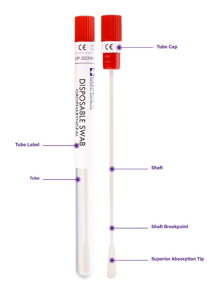 Clearview oral swab and tube with indicators for each part of the swab and tube