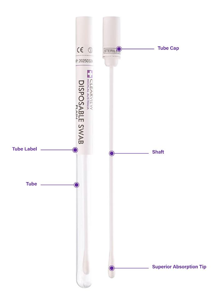 Clearview plain swab and tube with indicators for each part of the swab and tube