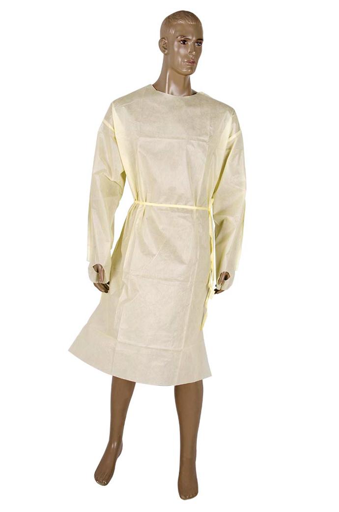 Clearview yellow SMS Isolation Gown with Thumb Loops displayed on a mannequin.